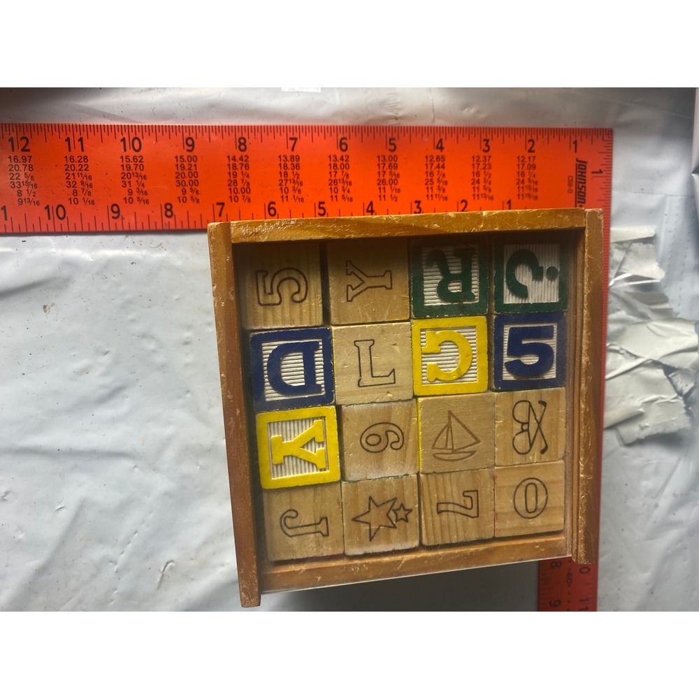 Schylling 2001 Wooden Alphabet Blocks 48 Piece Set with Storage Crate AB Natural